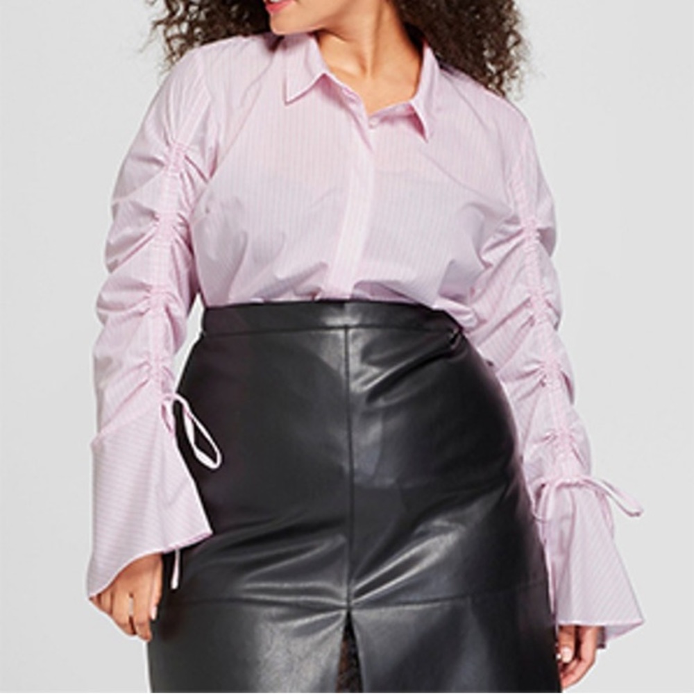 who what wear pinstripe pink blouse
